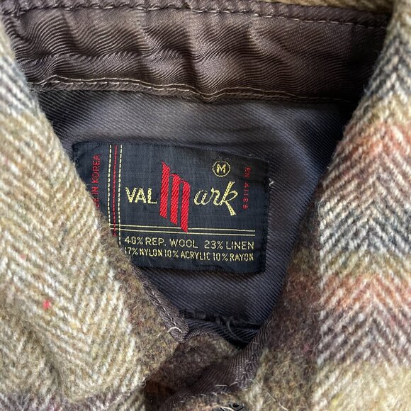 Vintage Wool Linen Brown Plaid Val-Mark Shacket Fall Hipster Retro Dagger Collar - Picture 5 of 8